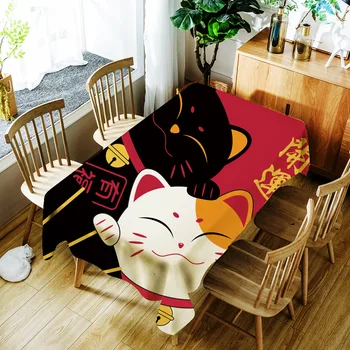 Animacinių filmų Pasisekė Katė ir Žuvų Spausdinimo Staltiesė Japonų Stiliaus Poliesteris atsparus Vandeniui staltiesė už Vestuves Stalo Dangtis