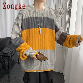 Zongke Dryžuotas Vintage Megztinis Vyrams Drabužius 2021 Harajuku Mados Megztiniai Megztinis Vyrų Megztinis Žiemos Drabužių Vyrai, M-2XL