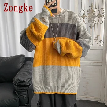 Zongke Dryžuotas Vintage Megztinis Vyrams Drabužius 2021 Harajuku Mados Megztiniai Megztinis Vyrų Megztinis Žiemos Drabužių Vyrai, M-2XL