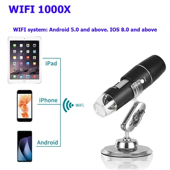 WIFI 1000x Skaitmeninis Mikroskopas su didinamasis stiklas Kamera 8 LED Su Stovu 