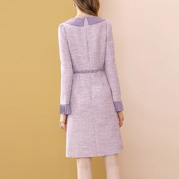 Kilimo Ir Tūpimo Tako Žiemos Tvido Suknelė Moterims Derliaus Vilnos Prašmatnus Šalis Kelio Ilgis-Line Suknelės Elegantiškas Klostyti Vestdios 2021 Naujas