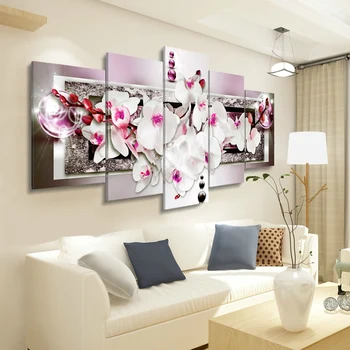 5 vnt Drobė, Tapyba Violetinė Orchidėjų Žiedų Plakatai ir Spausdina Modulinės Nuotraukas Didelis Modernus Sienos Meno Kambarį Namų Dekoro