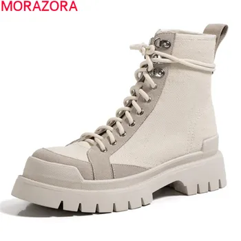 MORAZORA 2020 Naują atvykimo atsitiktinis ponios batai med kulniukai, suapvalinti tne nėriniai moterų batai rudens-žiemos batai juoda balta