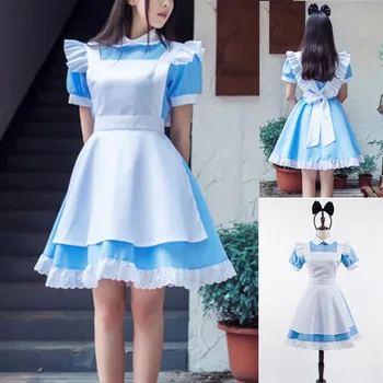 Rankinis pritaikymas Filmas Alisa Stebuklų šalyje Alice Klasikinis šviesiai mėlyna balta Tarnaitė Suknelė Lolita Dress