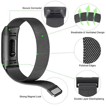 Pakeitimo Juostos Fitbit Mokestis 3 Nerūdijančio Plieno Magnetinis Milano Linijos Apyrankė Diržu, Fitbit Charge3 Watchband Unisex