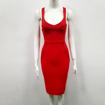 Aukštos Kokybės Seksualus Backless Žalia Raudona Moterų Bodycon Tvarstis Suknelė 2021 Įžymybių Dizaineris Vakarą Klubo Šalis Suknelė Vestido
