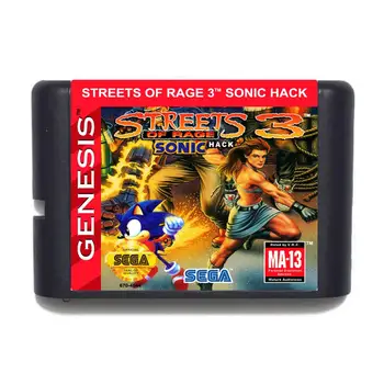Gatvėse Pyktis 3 Sonic Hack NTSC-JAV Žaidimas Kasetė 16 bitų Sega Mega Drive / Genesis