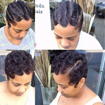 Trumpas Nėrinių Žmogaus Plaukų Perukai Moterims, Brazilijos Piršto Banga Perukas Remy Human Hair Pixie Supjaustyti Nėriniai Perukai Už Juodaodžių Moterų Vandenyno Perukas