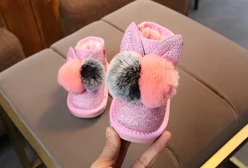 Baby vaikų plus medvilnės laisvalaikio bateliai 1-4years 2019 žiemos vaikų sniego triušio ausies batai berniukams ir mergaitėms mados batai