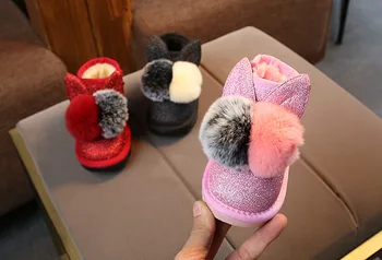 Baby vaikų plus medvilnės laisvalaikio bateliai 1-4years 2019 žiemos vaikų sniego triušio ausies batai berniukams ir mergaitėms mados batai