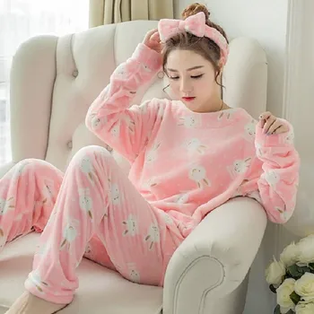 Pajama Moterų Žiemos Moterys Šiltas Seksuali Pižama Didelis Dydis Homewear 2020 Naujas Mados Mama Animacinių Filmų Pink Bunny Homewear