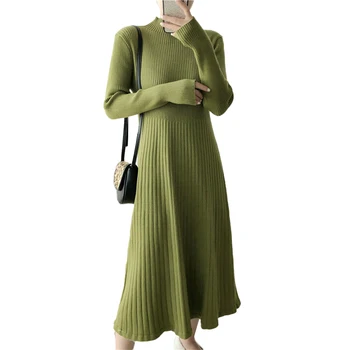 Diskontuotų Trikotažo Suknelės Moterims Kokybės Pavasarį Mados Avokado Žalias Megztinis Sukneles Juoda Vintage Ilgomis Rankovėmis Golfo Bodycon