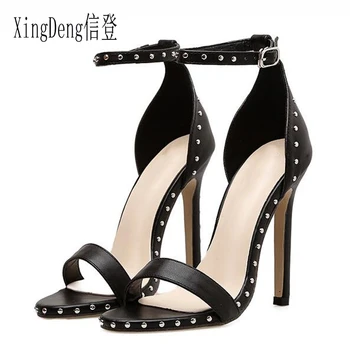 XingDeng moterys vasarą seksualus aukšto kulno, čiurnos dirželis sandalai, batai ponios šalies kniedės 11,5 cm kulnas vestuvių sandalas batai