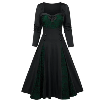 Plus Size Retro Swing ilgomis Rankovėmis Vintage Suknelė 50s Raudonas Juodas Žalias Kratinys Vestidos Moterų Žiemos Valentino Diena Šalis Suknelė