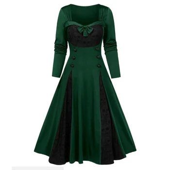 Plus Size Retro Swing ilgomis Rankovėmis Vintage Suknelė 50s Raudonas Juodas Žalias Kratinys Vestidos Moterų Žiemos Valentino Diena Šalis Suknelė