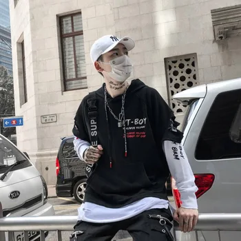 Korėjos Versija Laiškas Išspausdintas Skylę Gobtuvu Hip-Hop Vasaros Marškinėlius Berniukas Penkių Taškų Prarasti Tendencija Gobtuvu Gražus Trumpas rankovėmis