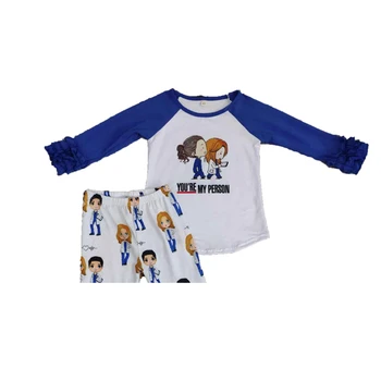 Didmeninė/mažmeninė prekyba, animacinį personažą komplektus baby girl mielas laiškas viršūnes+flare kelnės 2 vnt rinkinys vaikas rudens apranga