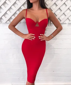 Nauja Vasaros Mados Sexy V Kaklo Dirželis Juodas Raudonas Moterų Tvarstis Suknelė 2020 Įžymybių Dizaineris Bodycon Vakare Šalis Suknelė Vestido