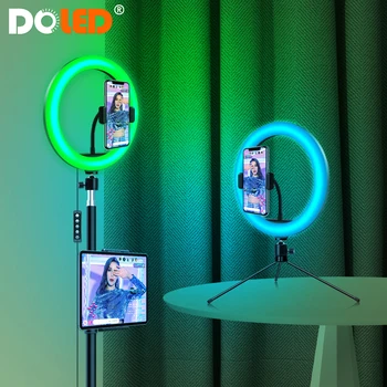 RGB LED Šviesos Ringlight Rinkinys, kurio Spalva Keičiasi Ratas Lempos Trikojis Stovas Telefono Laikiklis, skirtas Fotografijos, Šviesos, Vaizdo Selfie