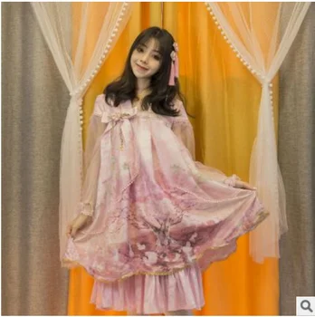 Derliaus Lolita Dress Hanfu retro saldus lolita pasakų elegantiškas viktorijos suknelė spausdinimo kawaii girl loli cos gothic lolita kimono