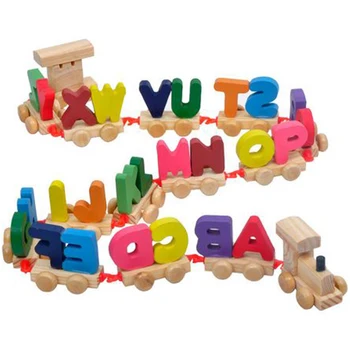 1 set 26 anglų kalbos abėcėlę žaislai, Mediniai Traukinio Rinkinį Abėcėlės Raides su Vežimo Vaikams, Vaikiška Švietimo Žaislai