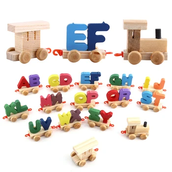 1 set 26 anglų kalbos abėcėlę žaislai, Mediniai Traukinio Rinkinį Abėcėlės Raides su Vežimo Vaikams, Vaikiška Švietimo Žaislai