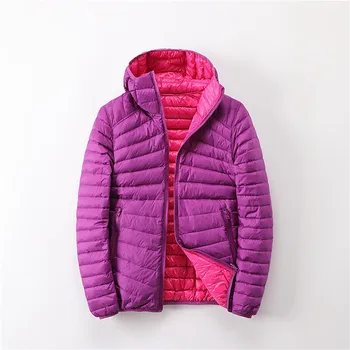 2019 Nauja Rudens žiemos dvipusės žemyn striukė moterims Atsitiktinis ilgomis Rankovėmis Hoodied trumpas Kailis ultra plonas šviesos Ančių Pūkų paltai Mw887