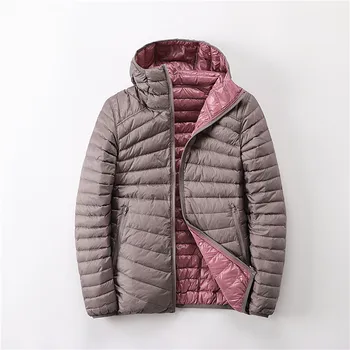 2019 Nauja Rudens žiemos dvipusės žemyn striukė moterims Atsitiktinis ilgomis Rankovėmis Hoodied trumpas Kailis ultra plonas šviesos Ančių Pūkų paltai Mw887