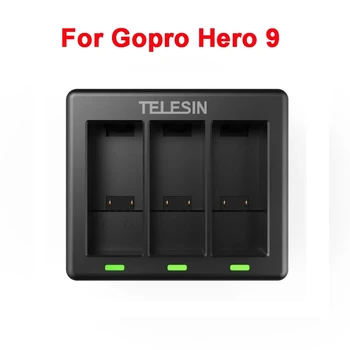 Už GoPro HERO 9 Black Triple Channel Baterijų Kroviklis su C Tipo Įkrovimo Kabelis 3-channel Baterijos Įkroviklio Gopro Hero 9