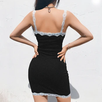 Kratinys Nėriniai Giliai V-kaklo, Seksuali Moteris Mini Suknelė Streetwear Vasaros Spageti Dirželis Backless Šalies Clubwear Suknelės 2020 m.