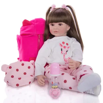 NPK Lėlės 60CM tikroviška atgimsta bamblys kūdikių silikono mergina lėlės su ilgais plaukais lėlė pink giraffe drabužiai Princesė lėlės dovana