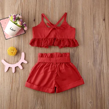 Vaikams vaikiška mergaitė vasara dviejų dalių rinkinys drabužiai be rankovių nėrinių viršų šortai vaikams baby girl vasaros apranga