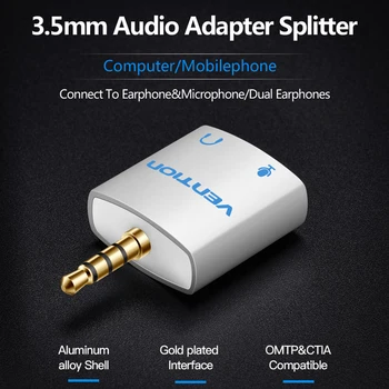 Paj 3.5 mm Ausinių Audio Splitter Connecter Adapteris su mic 1-Vyras, 2-Moteris Audio Adapteris Ausinių PC Mobiliojo Telefono