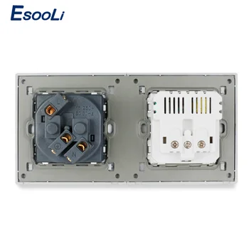 Esooli 2 Gaujos ES Standartinį elektros Lizdą, prabangūs Krištolo Stiklo Skydelis Su 2 USB Įkrovimo Uosto Paslėptas Minkštas LED Indikatorius