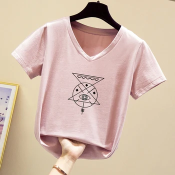 Geometriniai Raštai, T-marškinėliai Moterims V Kaklo T-shirt Moterims, Vasaros Harajuku Mados marškinėliai 2020 Punk korėjos T-shirt Slim Tees