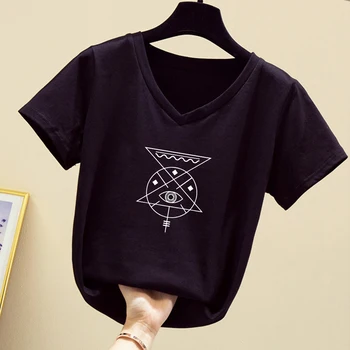 Geometriniai Raštai, T-marškinėliai Moterims V Kaklo T-shirt Moterims, Vasaros Harajuku Mados marškinėliai 2020 Punk korėjos T-shirt Slim Tees
