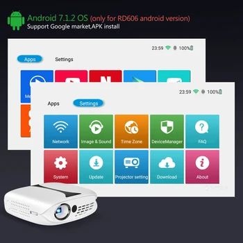 RD606 Mini DLP Projektorių HD LED DLP Wifi Projektorius Neprivaloma Android 7.1 Pico Kišenėje Projektorius Baterija Palaikymo 3D Home Theater