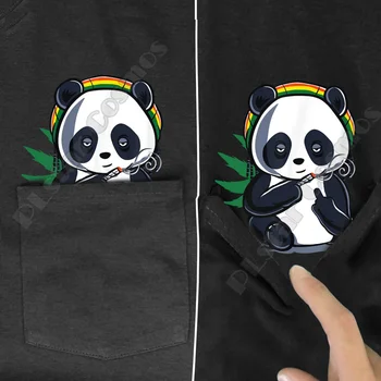 PLstar Kosmosas vasaros sportinius marškinėlius, Rūkyti Panda Kišenėje Tee atspausdintas t-shirt vyrai moterys marškinėliai juokinga medvilnės juoda viršūnės