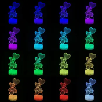 Meilės Balionas Teddy Širdyje, Bear 3D Lempos Apšvietimas LED USB Nuotaika Lentelė Naktį Šviesos Veiksmų Žaislas Luminaria Vaikas Vaikas Žaislas Naujovė Dovana