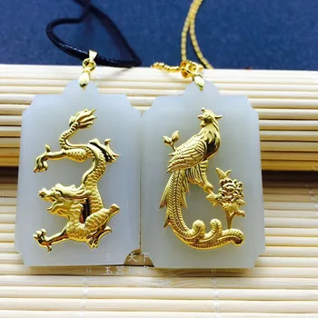 Aukso jade pakabukas ir Tian jade jade dragon Phoenix pakabukas aukso jade pakabukas