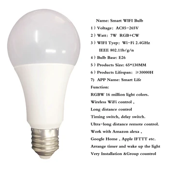 Led, Smart WiFi Lemputė led Lemputė E27 E26 B22 RGBW Spalva keičiasi LED WiFi Šviesos Lempa 