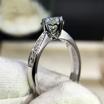 Grynas 14 KARATŲ Balto Aukso 1ct 2c 3ct Moissanite Žiedas VVS1 apvalios lakuotais iškirpti Deimantų Širdies formos žiedo vestuvių dieną Žiedas