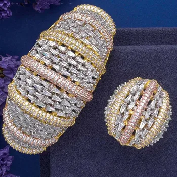 Zlxgirl papuošalai Europoje didelis markės annivery papuošalų rinkiniai moterų big nutiesti kubinių zorcon bangle su žiedu nustato geriausią nuotakos jewelrys