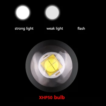 Super šviesus XHP50 Taktika LED Žibintuvėlis 3 Apšvietimo Režimas Zoomable Fakelas Tinka Lauko Nuotykius Naudoja 18650 Bateriją