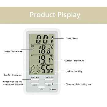 Temperatūra Drėgnumas Priemonių LCD Skaitmeninis Termometras su Drėgmėmačiu Žadintuvas Kalendorius Patalpų Lauko Drėgmės Matuoklis