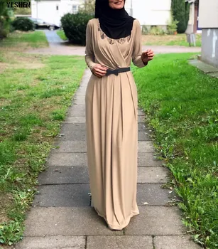 2019 Musulmonų Ramadano Suknelė Abaja Dubajus Ilgomis Rankovėmis Plisuotos Maxi Suknelės Kaftan Skraiste Islamo Aprangos Jubah Artimųjų Rytų Musulmonų Eid