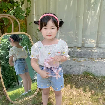 2020 m. mergytę morkų spausdinti raukiniai, plisuotos palaidinė bamblys vaikų drabužiai vaikas drabužiai balti marškiniai trumpomis rankovėmis