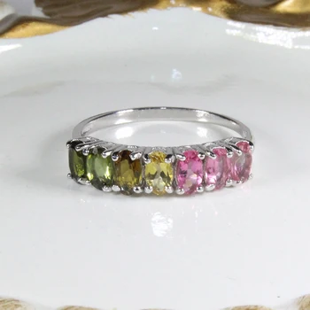 Mados rainbow ring 7 spalvų natūralaus turmalinas sidabro žiedas kietas 925 sidabro turmalino žiedas romantiška brithday dovana mergaitė