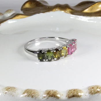 Mados rainbow ring 7 spalvų natūralaus turmalinas sidabro žiedas kietas 925 sidabro turmalino žiedas romantiška brithday dovana mergaitė
