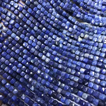 Natūralaus Safyro akmuo kubo rutuliukai briaunotas kvadratinių perle rankdarbiams priėmimo papuošalai 